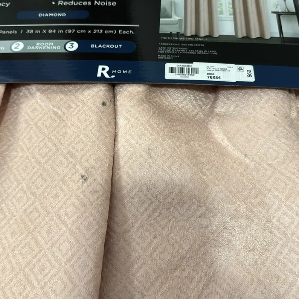 BLACK OUT WINDOW CURTAINS in rose color with diamond pattern set of two